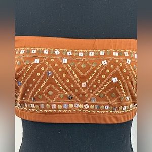 INC Copper Bandeau Top with Assorted Metallic beading and Gold Stitching, M